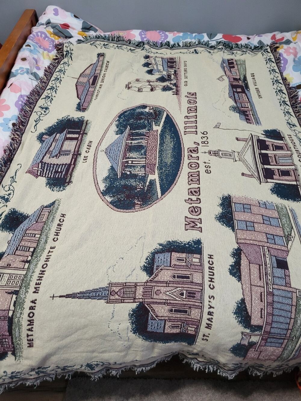 RARE metamora Illinois Tapestry Landmark Throw Blanket